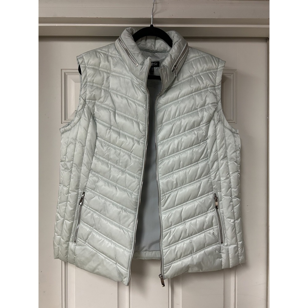 EUC Marble Fashions Co UK Pale Blue Vest quilted w hidden hood  XL
